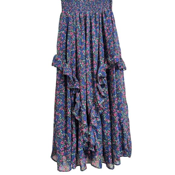 Lulus Evalina Navy Blue Floral Print Mock Neck Midi Dress, Size XS - Picture 9 of 13